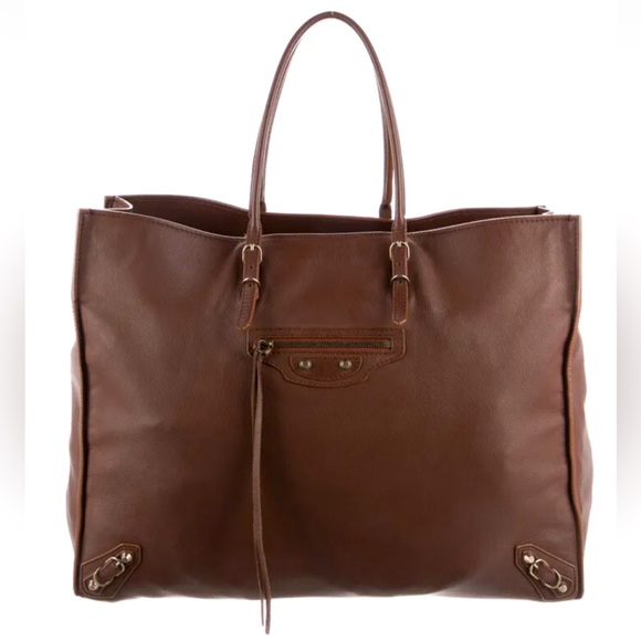 Balenciaga Handbags - 🌼 BALENCIAGA A4 Brown Leather Motocross Paperbag Tote Bag